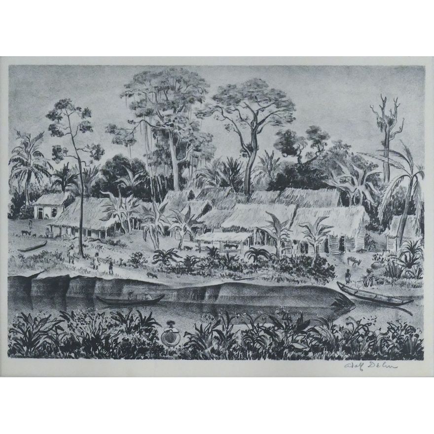 Adolf Dehn ''Venezuelan Village'' Signed Lithograph Matted 16''x20'' - AAA print