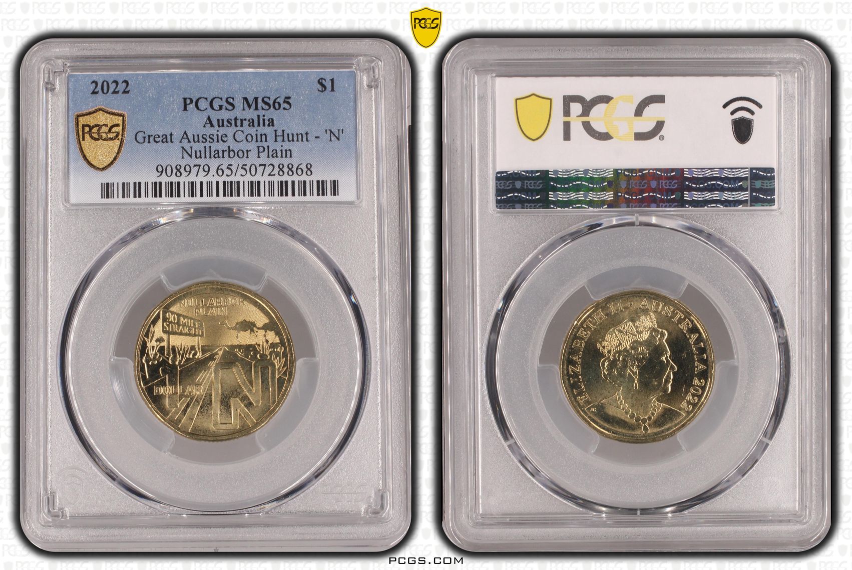 Great Aussie Coin Hunt - 'N' , One Dollar, 2022, PCGS MS65