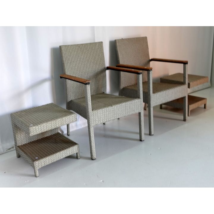 PAIR OF ALL WEATHER CHAIRS AND SIDE TABLES