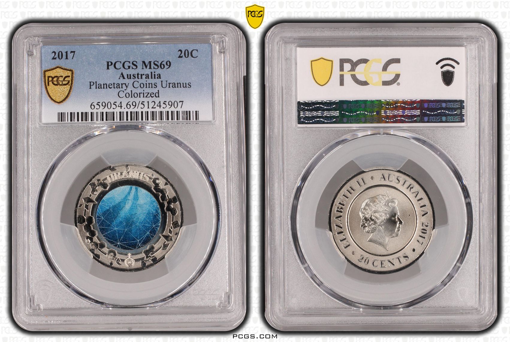 2017 Aus 20 Cent Planetary Coins Uranus Colorized PCGS MS69