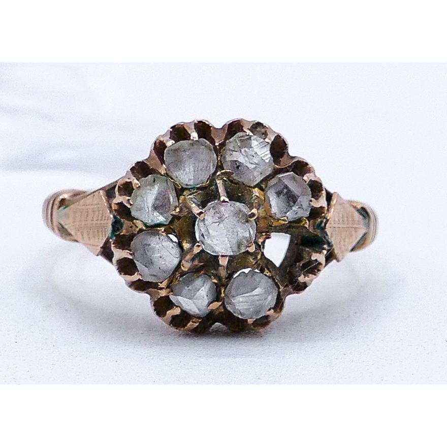 Antique 10k Mine Cut Diamond Cluster Ring Size 7.5 - 3.5 Grams