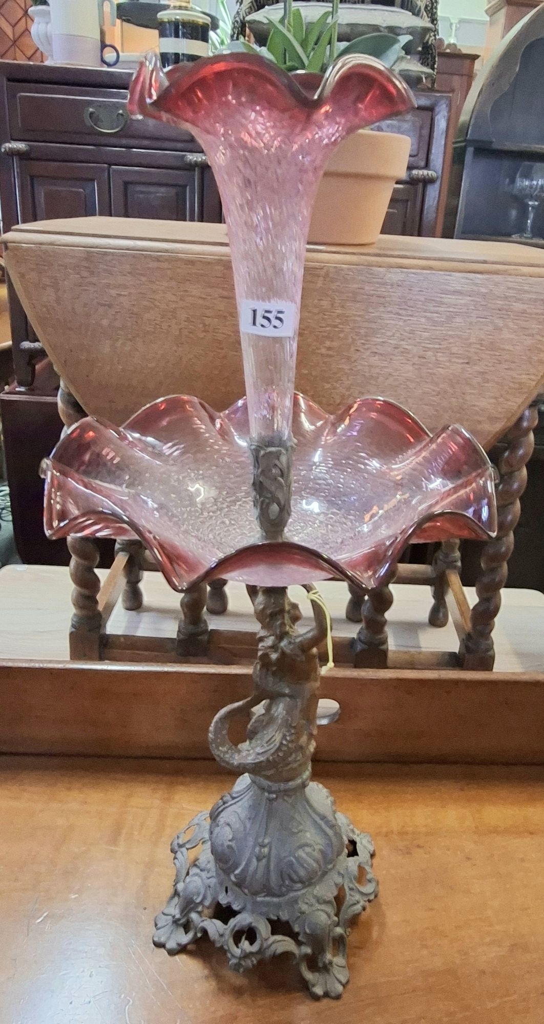 Cranberry Glass Spelter Epergne