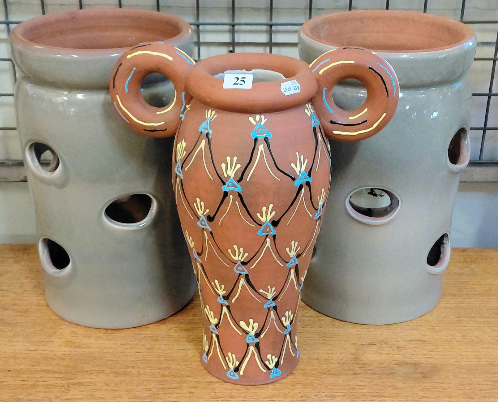 POTTERY VASE AND HERB POTS