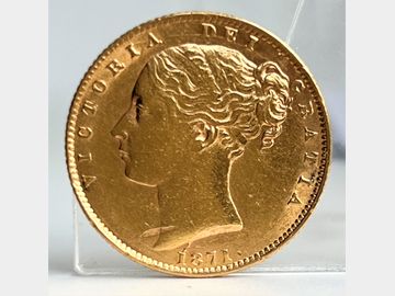 1871 VICTORIA YOUNG HEAD #DIE 19 SHIELD GOLD SOVEREIGN