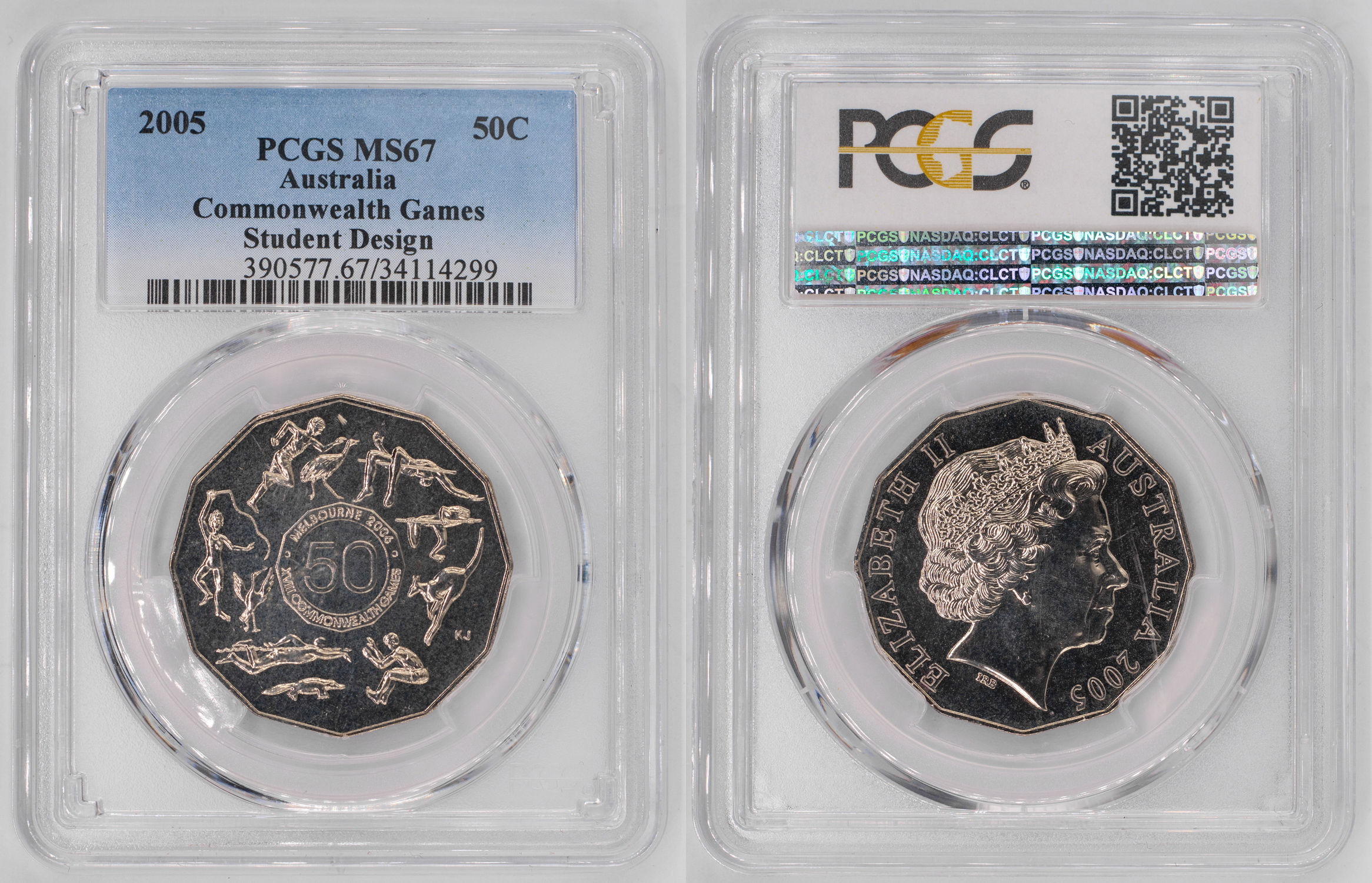 Elizabeth II, Commonwealth Games Student Design, Fifty Cent, 2005, PCGS MS67