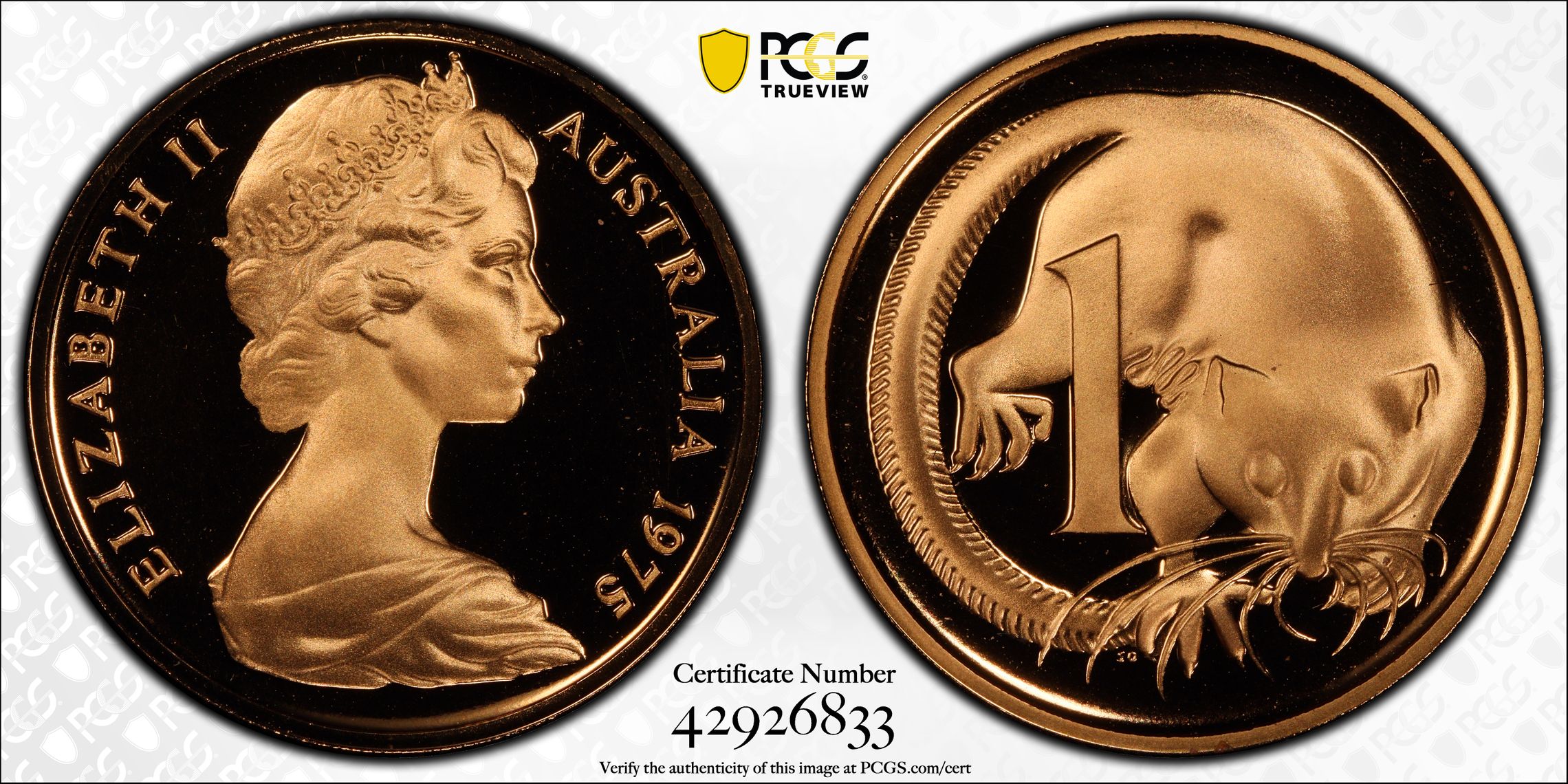 One Cent, 1975, Pcgs Pr69dcam