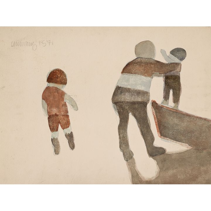 William Cumming "Children at Play" 1971 Watercolor