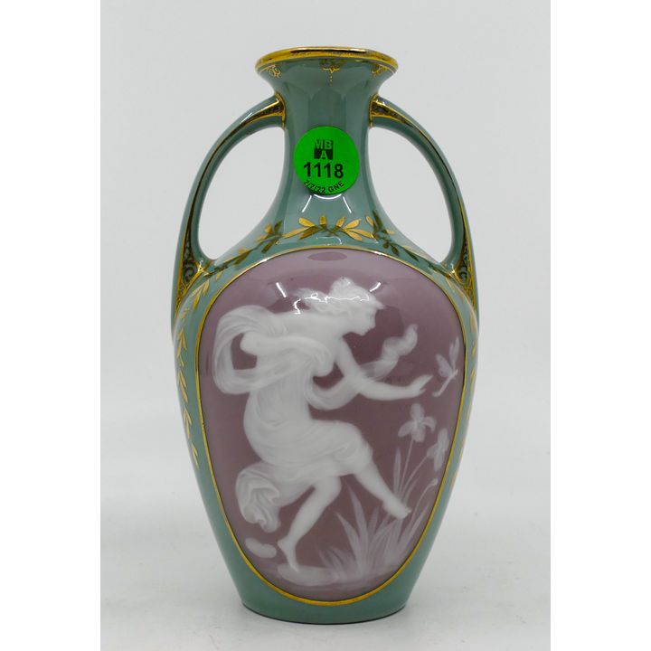 Antique Pate sur Pate Handled Cabinet Vase 6.5''