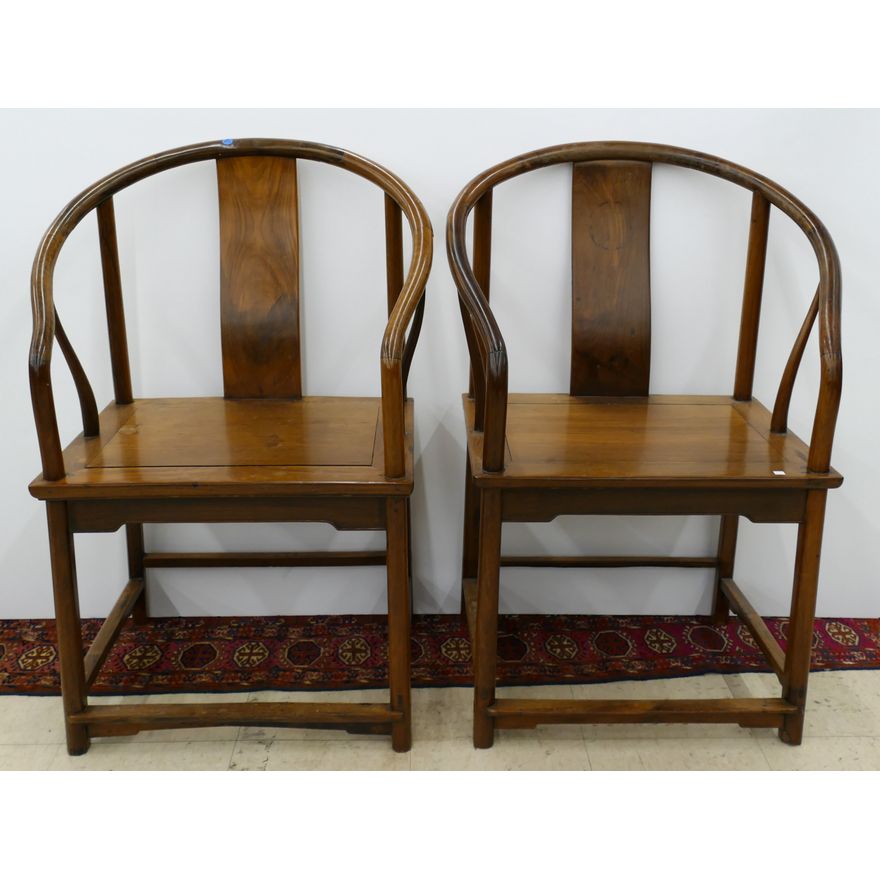 Pair Antique Chinese Light Rosewood Horseshoe Chairs 40''x27''x19''