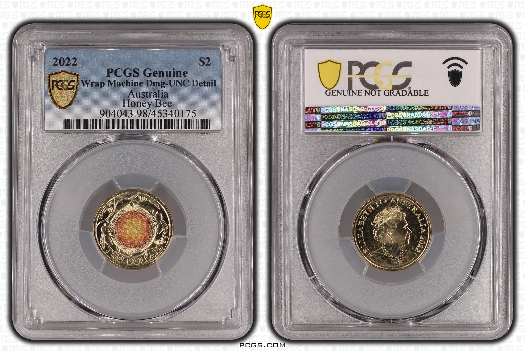 2022 Australia Two Dollar, $2 Honey Bee PCGS - Genuine - UNC Details (98 - Damage) -175