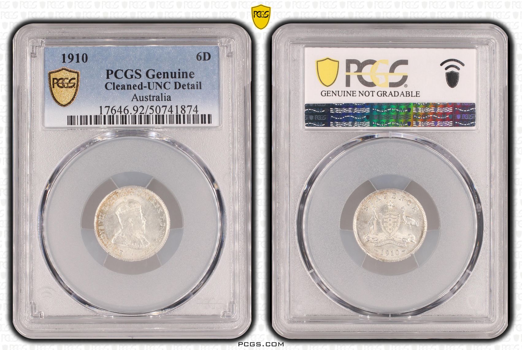 Edward VII, Sixpence, 1910, PCGS Genuine - UNC Details (92 - Cleaned)