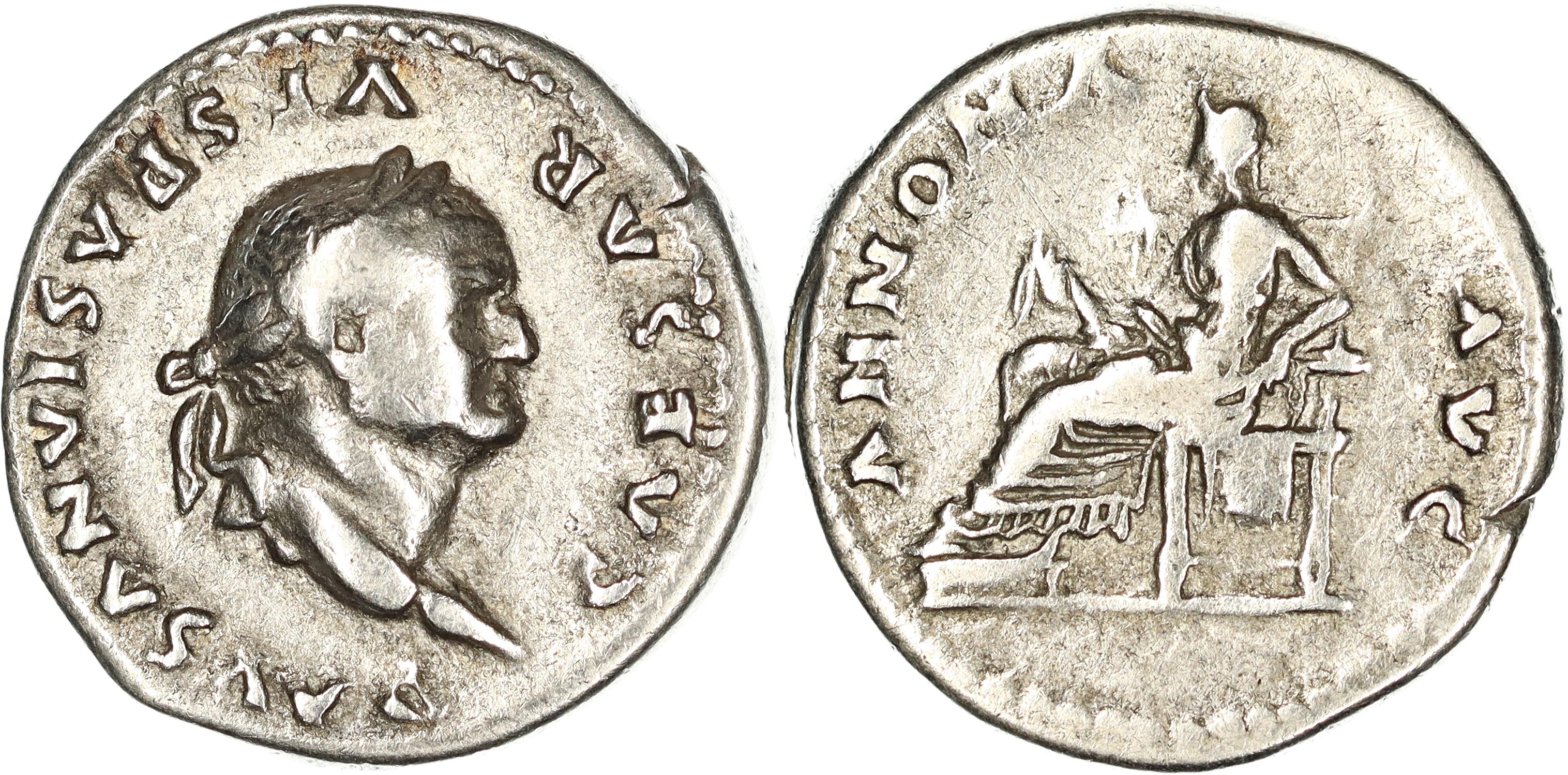Roman Empire, Vespasian, Silver Denarius, 77-78 AD, gF-nVF
