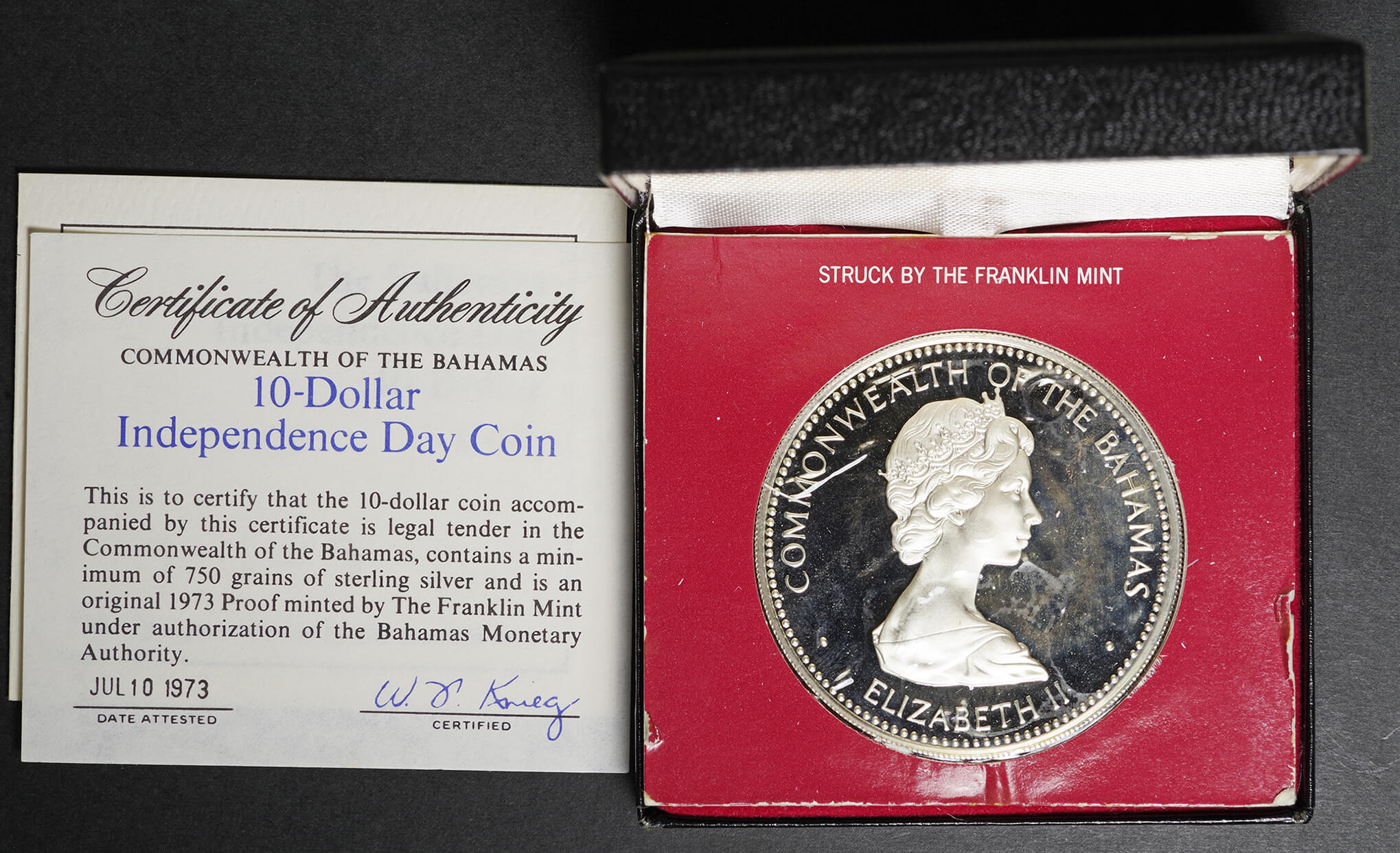 バハマ銀貨 バハマ独立記念プルーフ10ドル1974年 アメリカ発見500年 ...