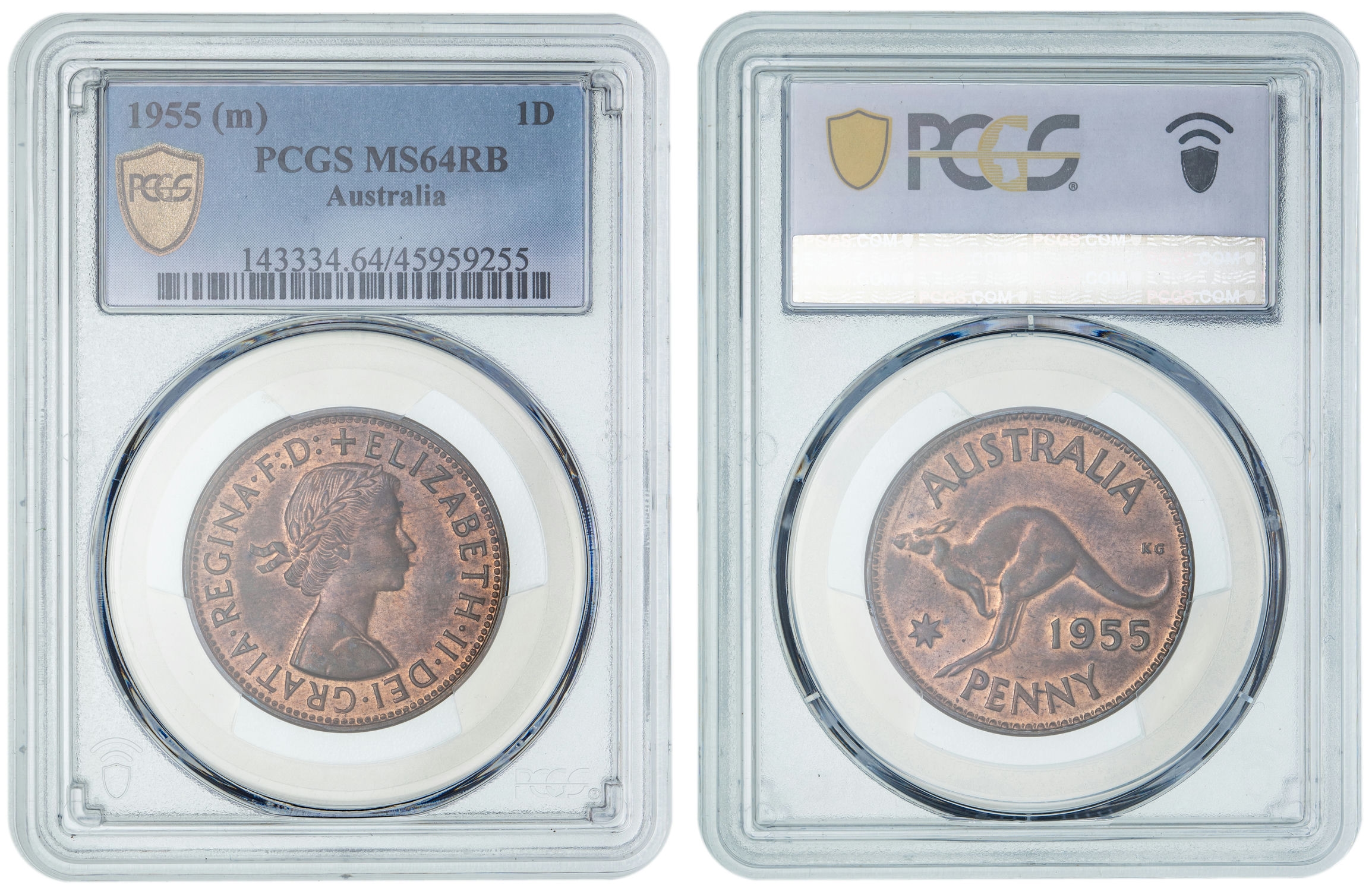 Elizabeth II, Penny, 1955, PCGS MS64RB