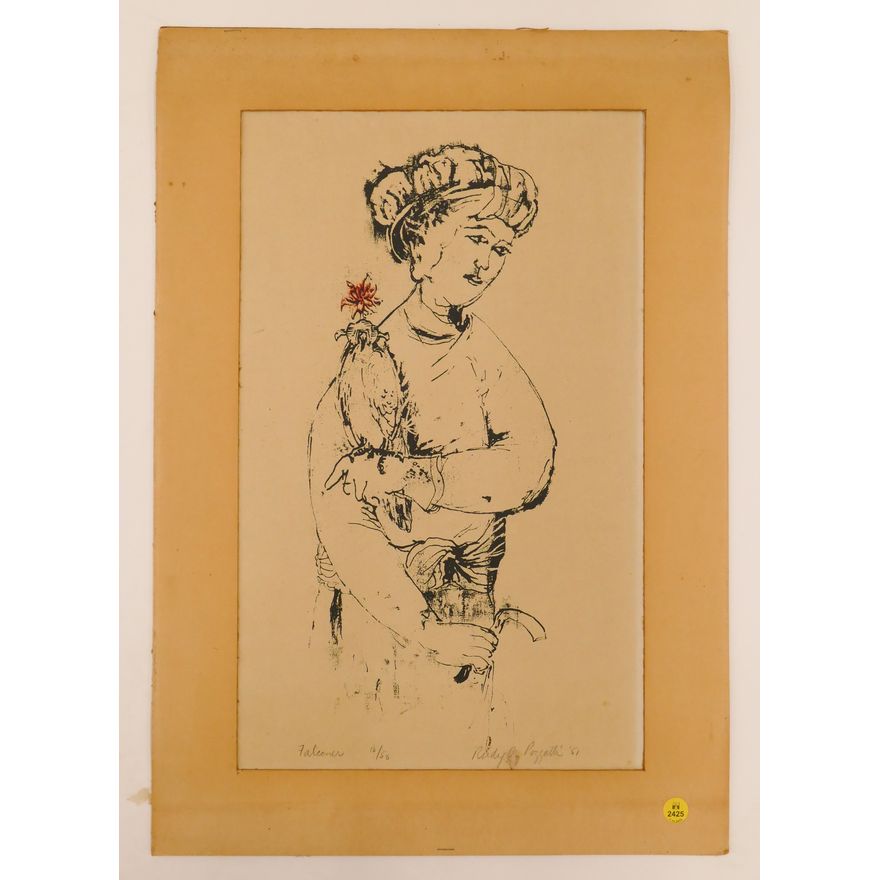 Rudy Pozzati 'Falconer' S/N Lithograph Unframed- 24.5x17''