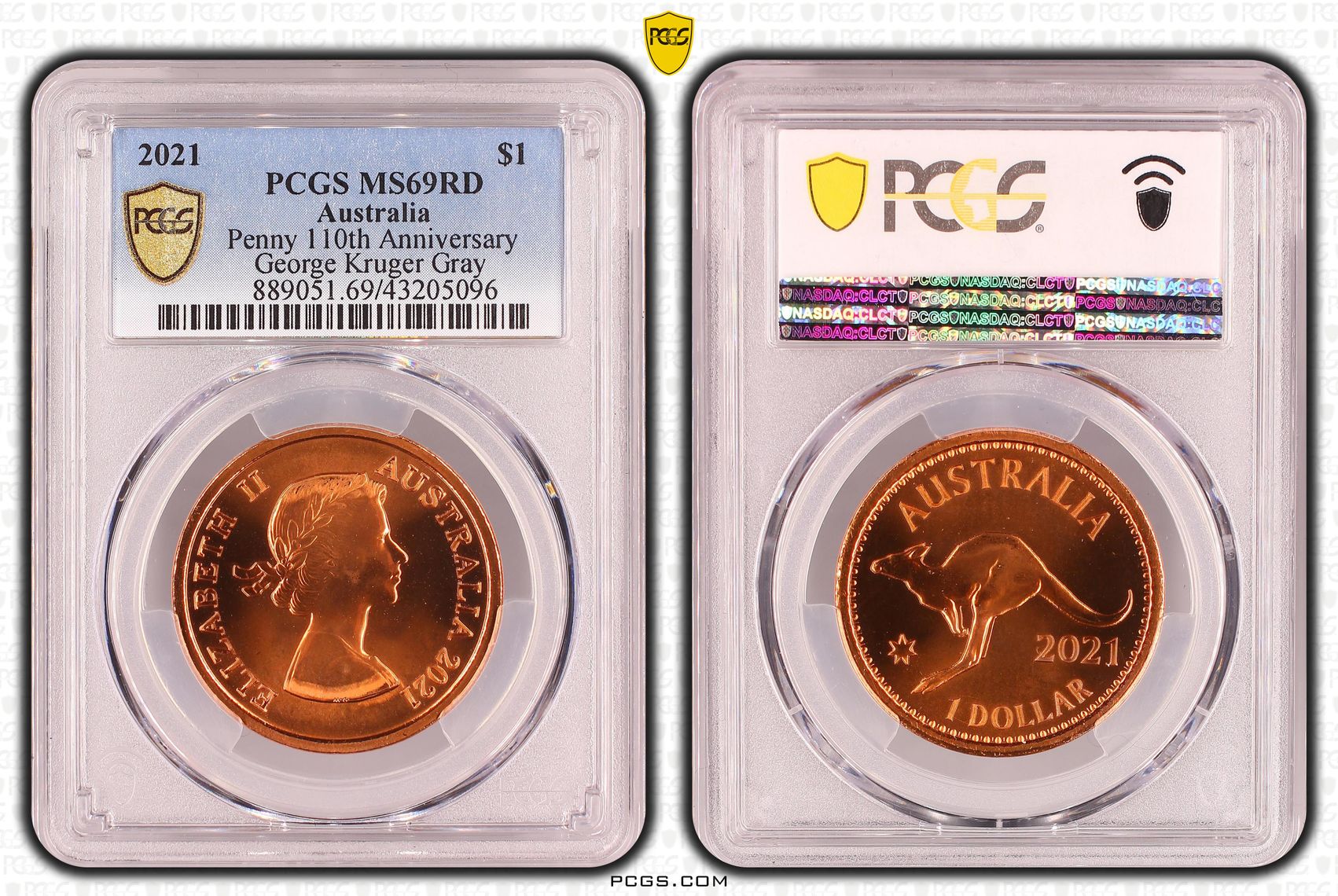 243 · 2021 Australia One Dollar, $1 Penny 110th Anniversary PCGS - MS69RD POP 10/0 -096