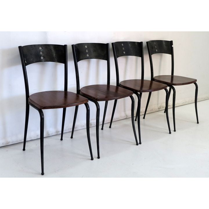 SET OF 4 STEEL AND WOOD DINING CHAIRS