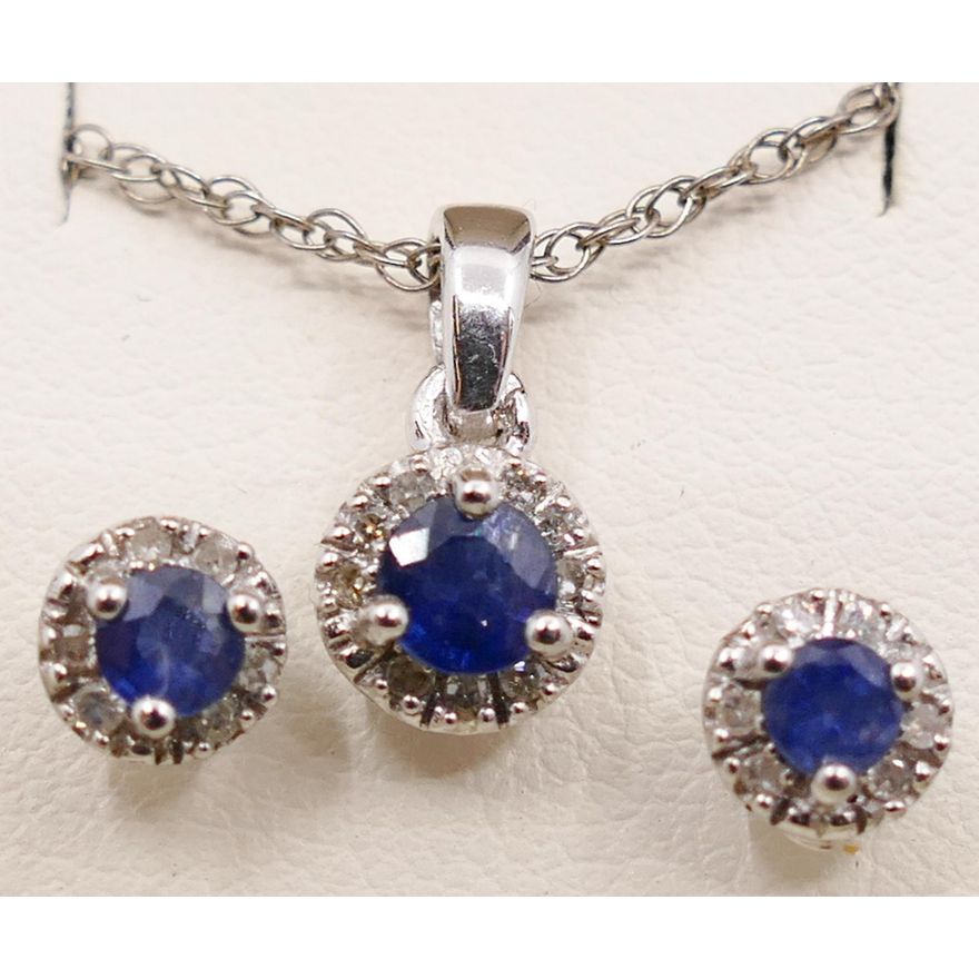 3pc Sterling & Sapphire Pendant & Stud Earring Suite.