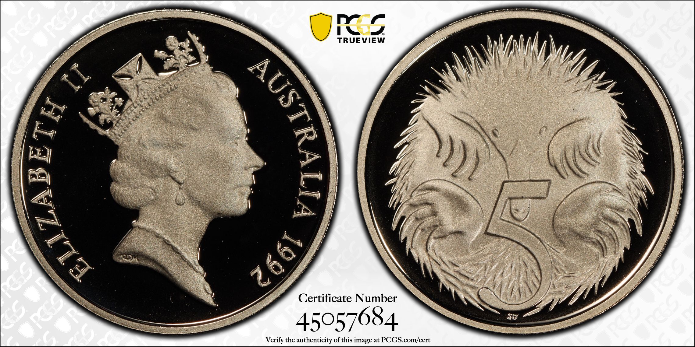Elizabeth II, Five Cent, 1992, PCGS PR 70DCAM