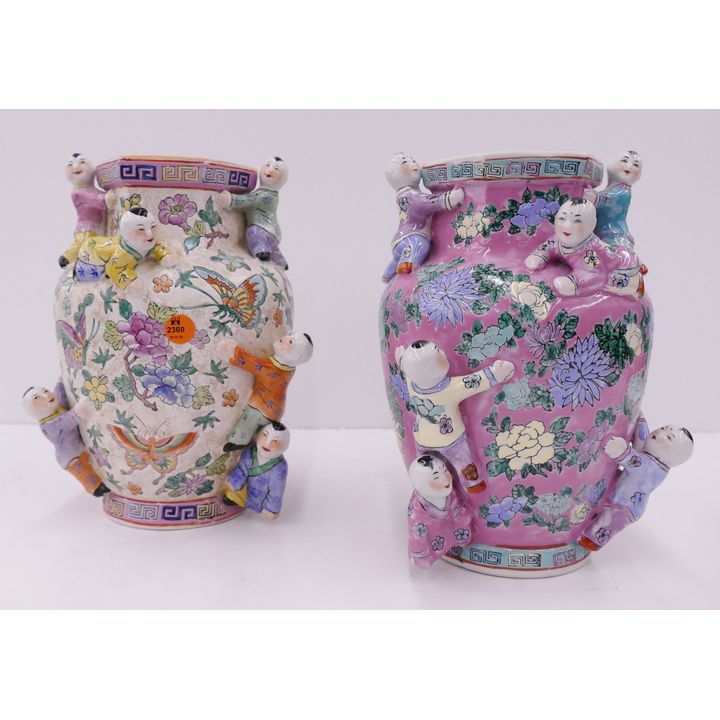 2pc Chinese Applied Children Vases- 10.5''