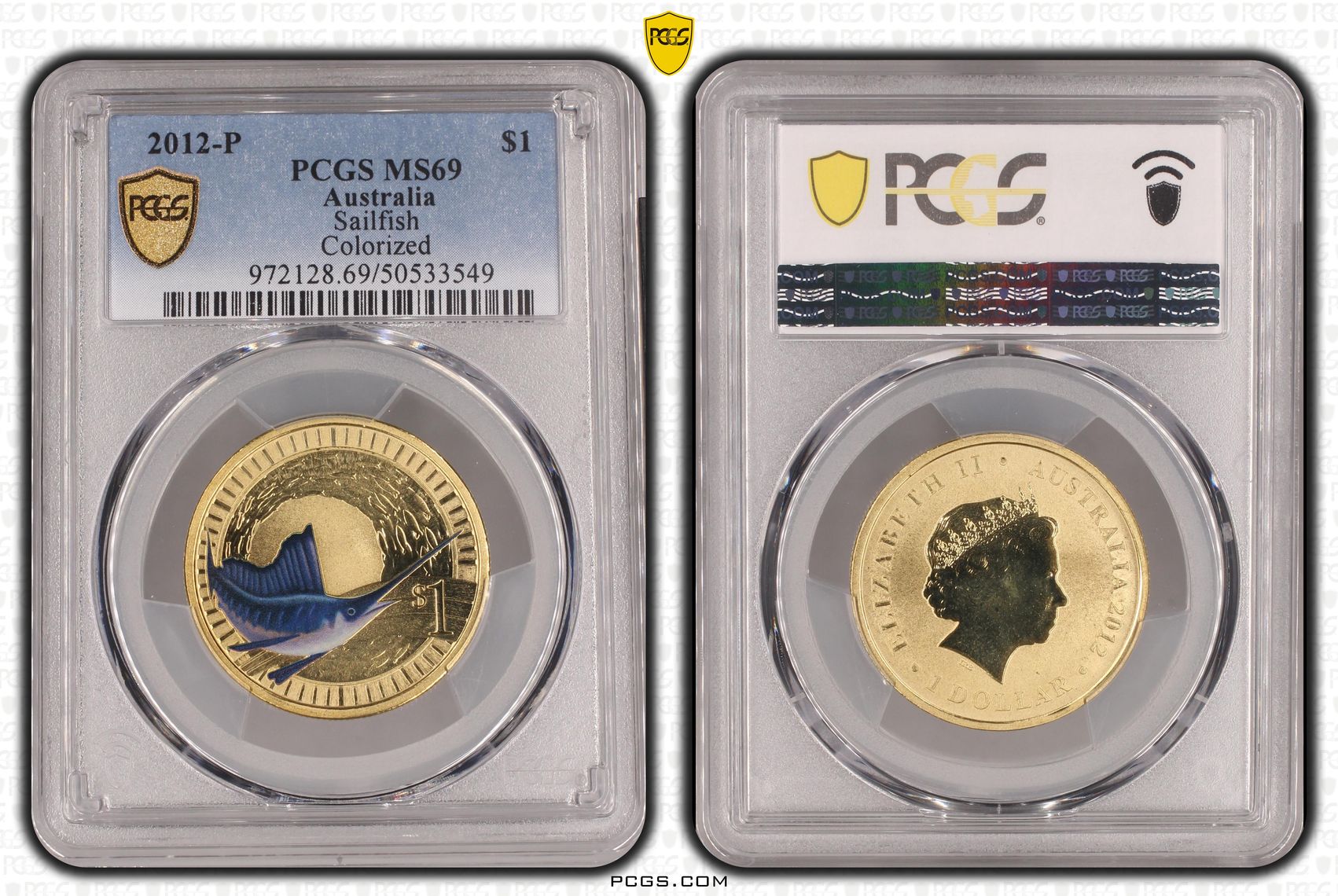 Sailfish Colorized, POP 2/0, One Dollar, 2012-P, PCGS MS69