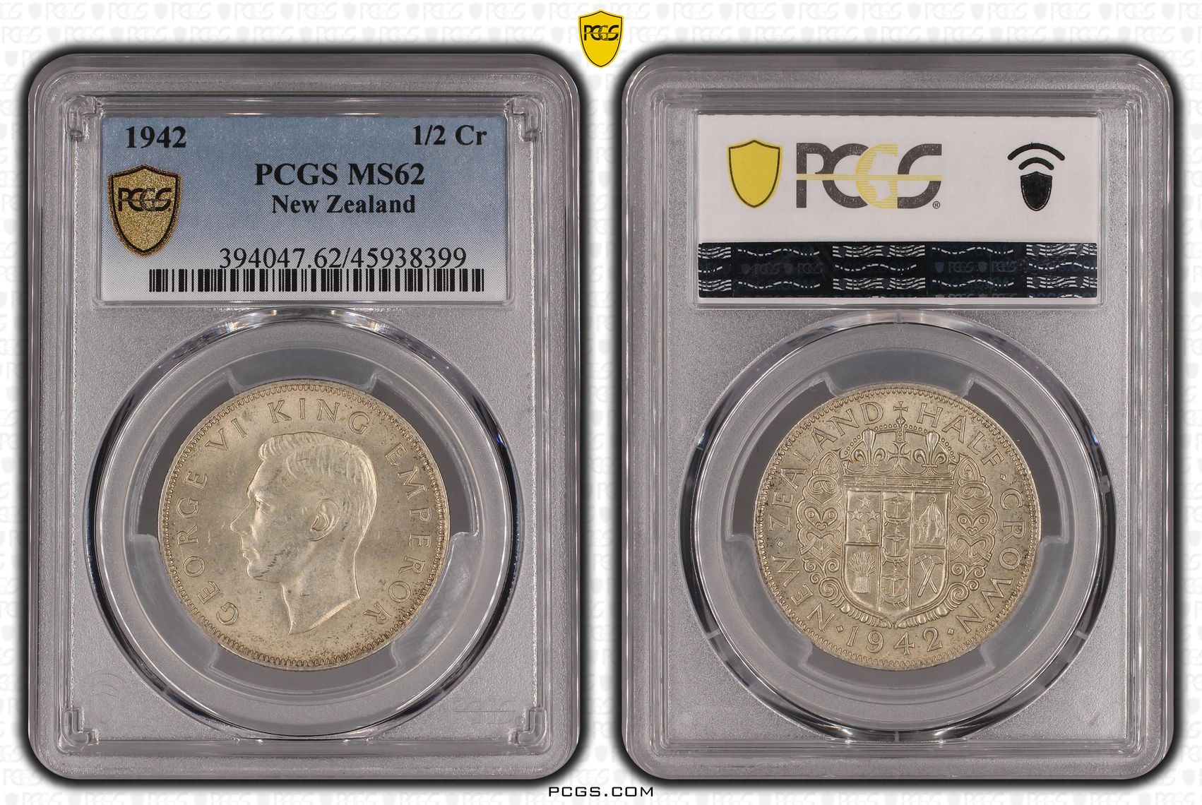 1942 New Zealand 1/2 Crown Silver PCGS - MS62 -399