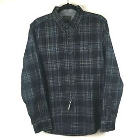 COPPER & OAK MENS LONG SLEEVE PLAID CORDUROY SHIRT NAVY SZ LG