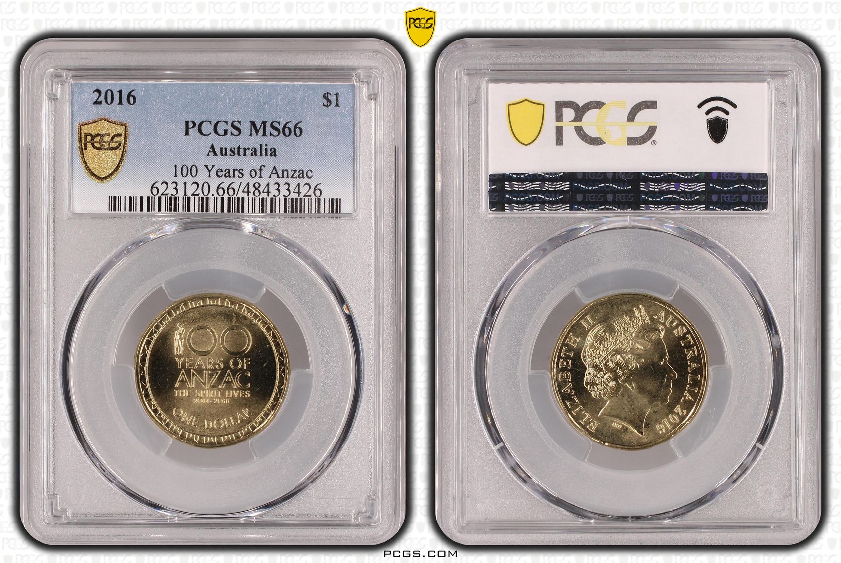 Elizabeth II, 100 Years of Anzac, One Dollar, 2016, PCGS MS66
