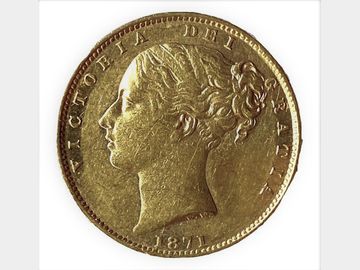 1871 Queen Victoria Young Head London Mint #Die 26 Shield Gold Sovereign.