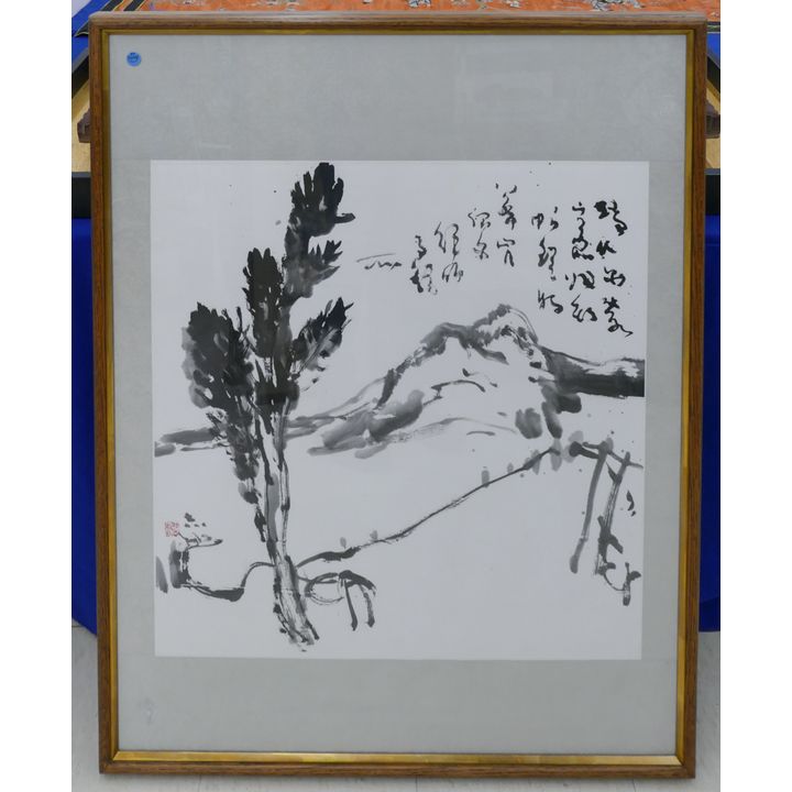 Chinese Modernist Landscape Scroll Painting Framed 42''x33''