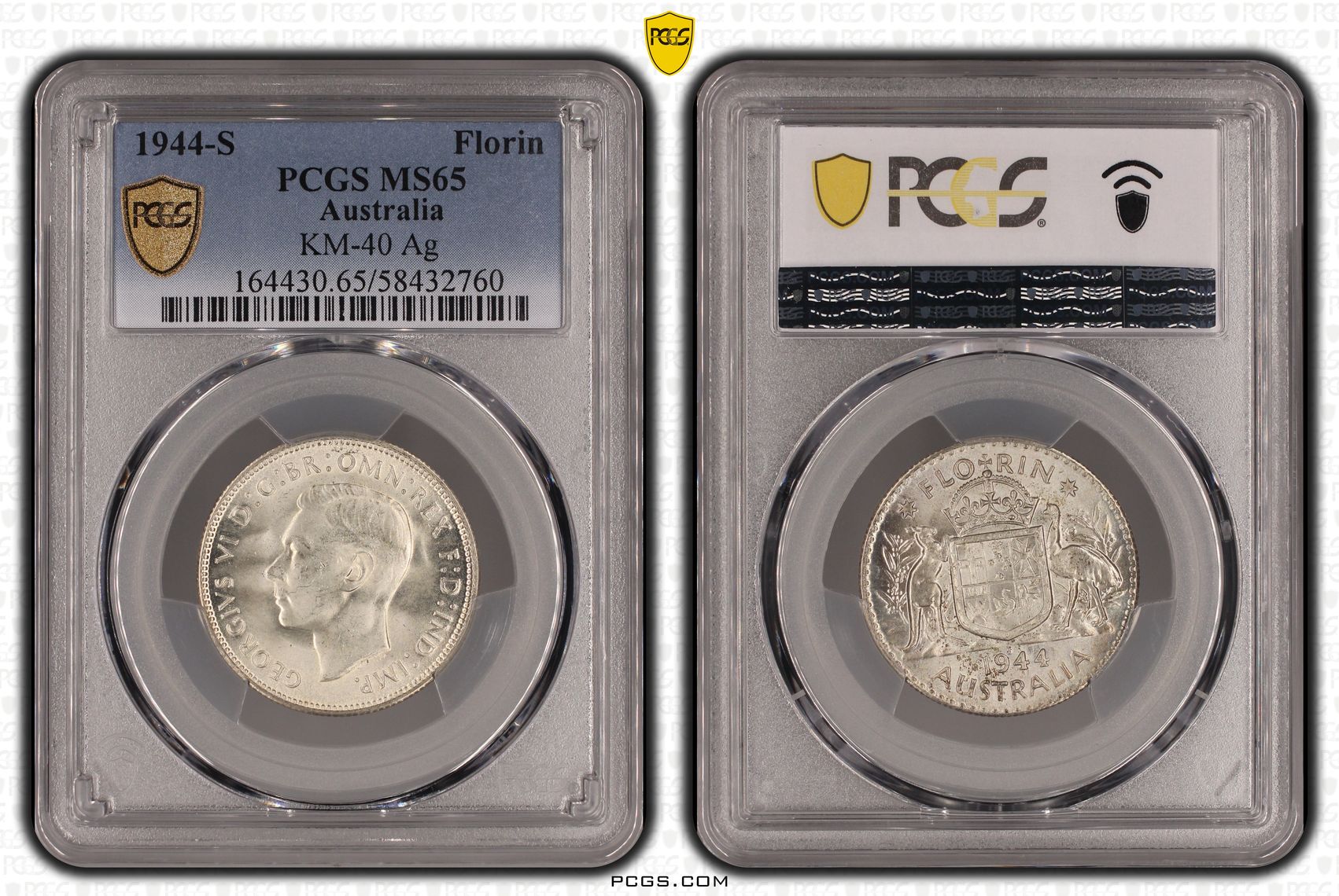 George VI, Florin, 1944-S, PCGS MS65