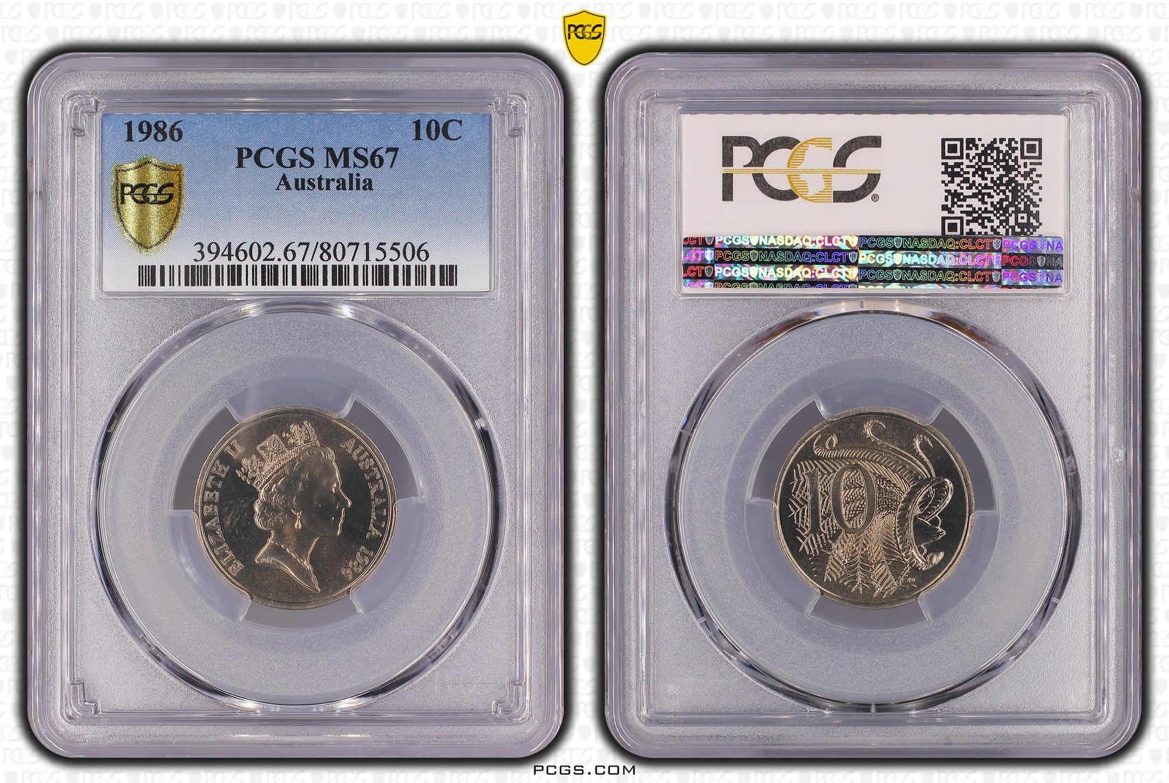 Elizabeth II, Ten Cent, 1986, PCGS MS67
