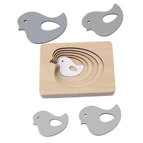 5 Pieces Of Multi-Layer Bird Educational Puzzle Toy Grey/White|