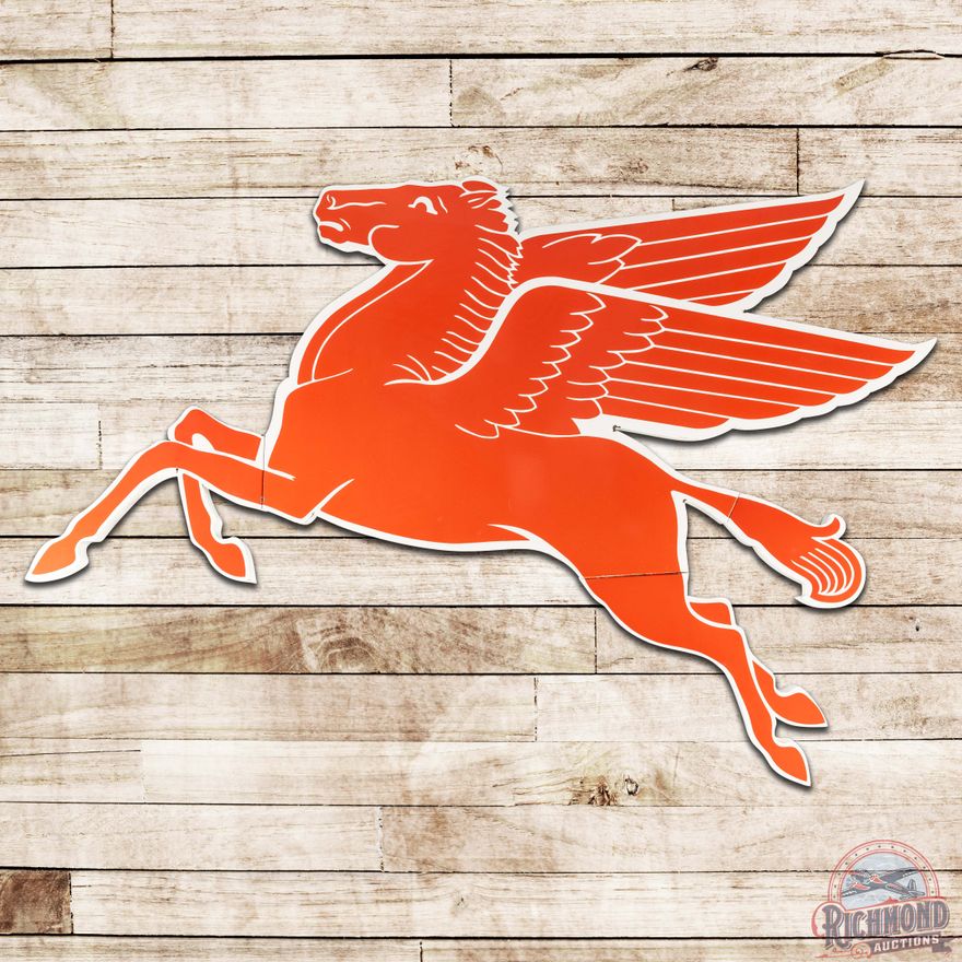 1950's Mobil Pegasus Left Facing Cookie Cutter SS Porcelain Sign