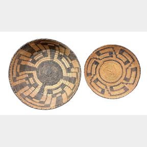 Two Antique Pima Baskets In Squash And Waves Designs