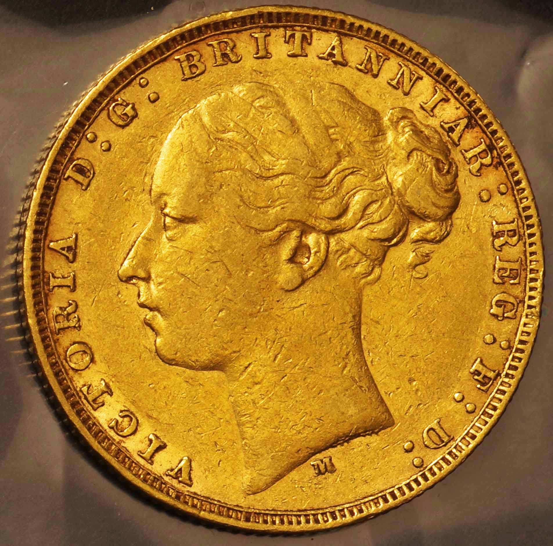 オーストラリア-Australia. 美. VF. ヴィクトリア女王像 ヤングヘッド 1ソブリン金貨 1880年(M) KM7. Victoria  Young Head Gold Sovereig.. | Taisei Auction