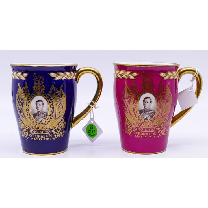 Pair 1937 King Edward VIII Crown Staffordshire Coronation Mugs- 4.5'' (#87)