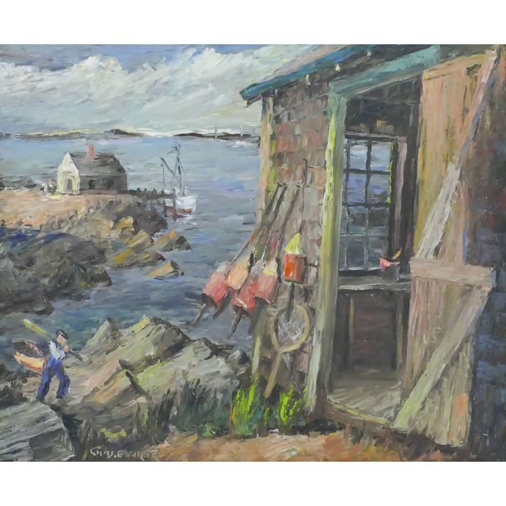 Charles E. Willette ''Maine Fish House'' Oil on Board Framed 29''x33''