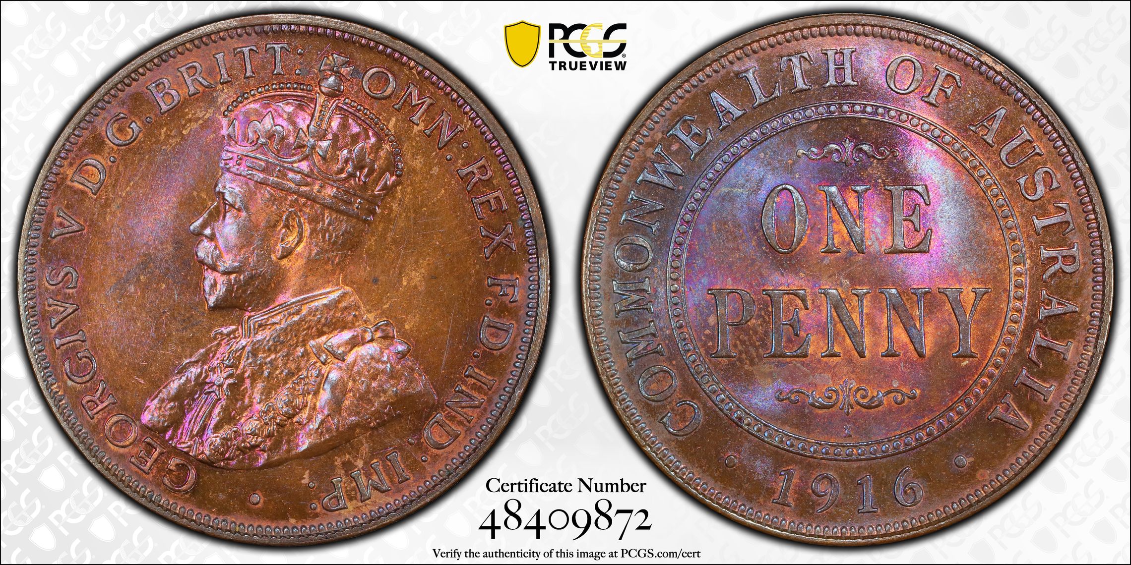 George V, Penny, 1916-I, PCGS MS64RB