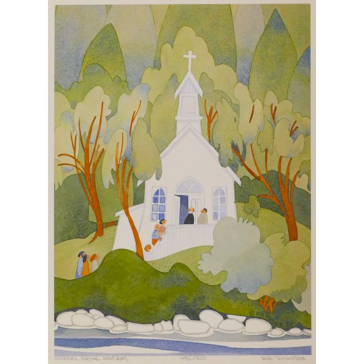 Rie Munoz ''Chapel, Roche Harbor'' 1983 Signed Print 17'' x 13.5'' Sheet.