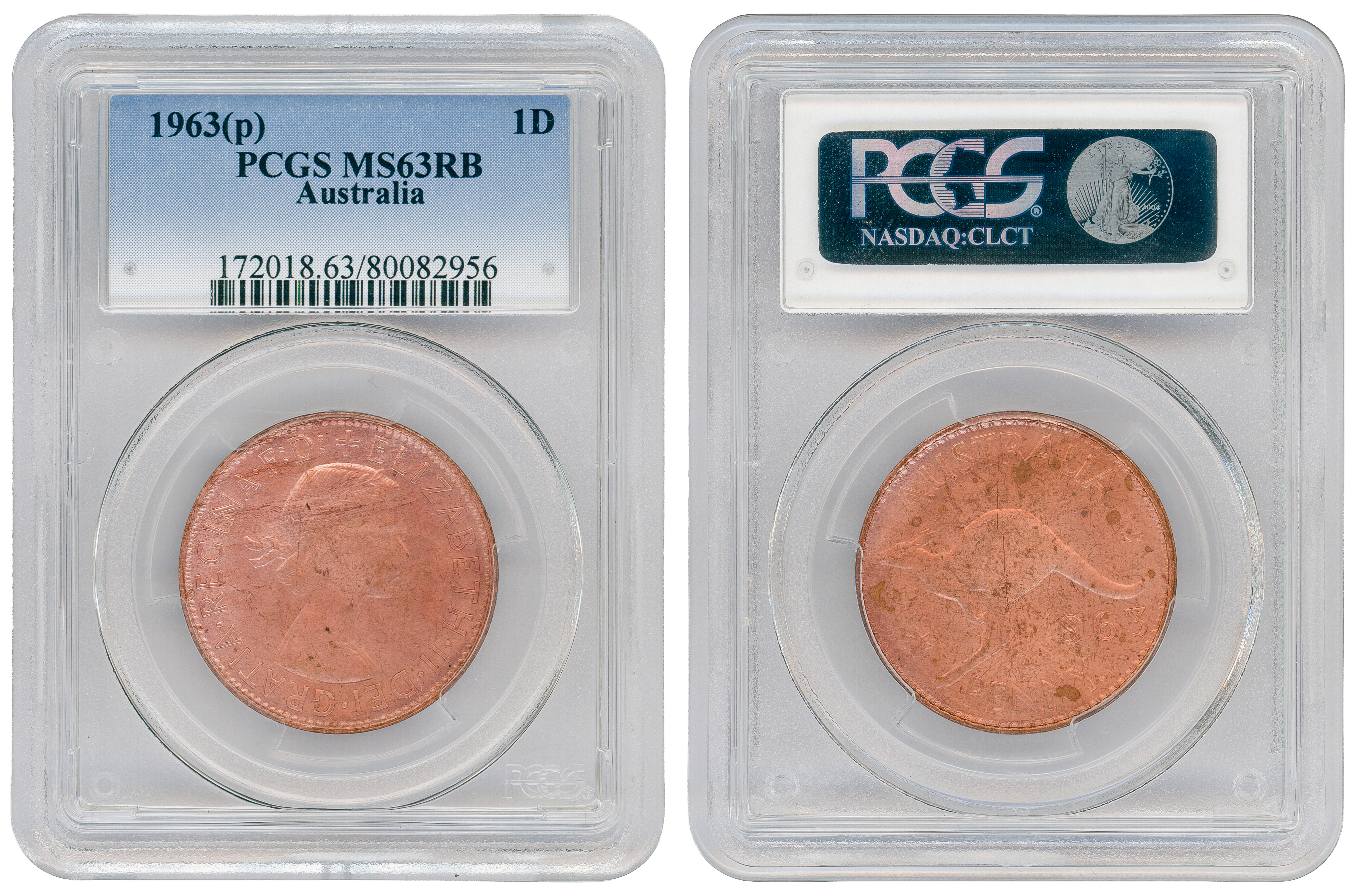 Elizabeth II, Penny, 1963-Y., PCGS MS63RB
