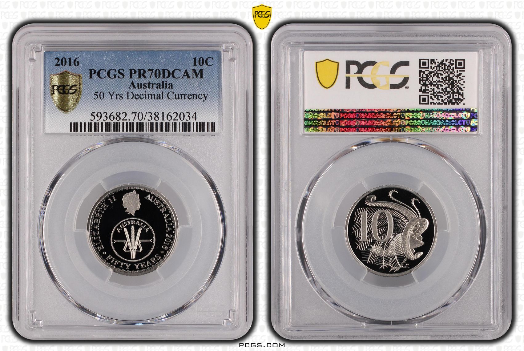 50 Yrs Decimal Currency, top pop, Ten Cent, 2016, PCGS PR70DCAM