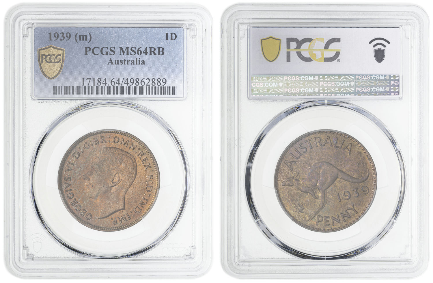 George VI, Penny, 1939, PCGS MS64RB