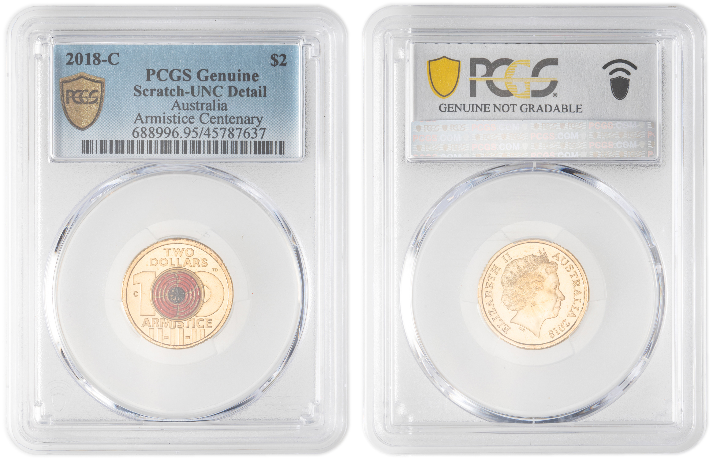 Elizabeth II, Armistice Centenary, Two Dollar, 2018-C, PCGS Genuine - UNC Details (95 - Scratch)