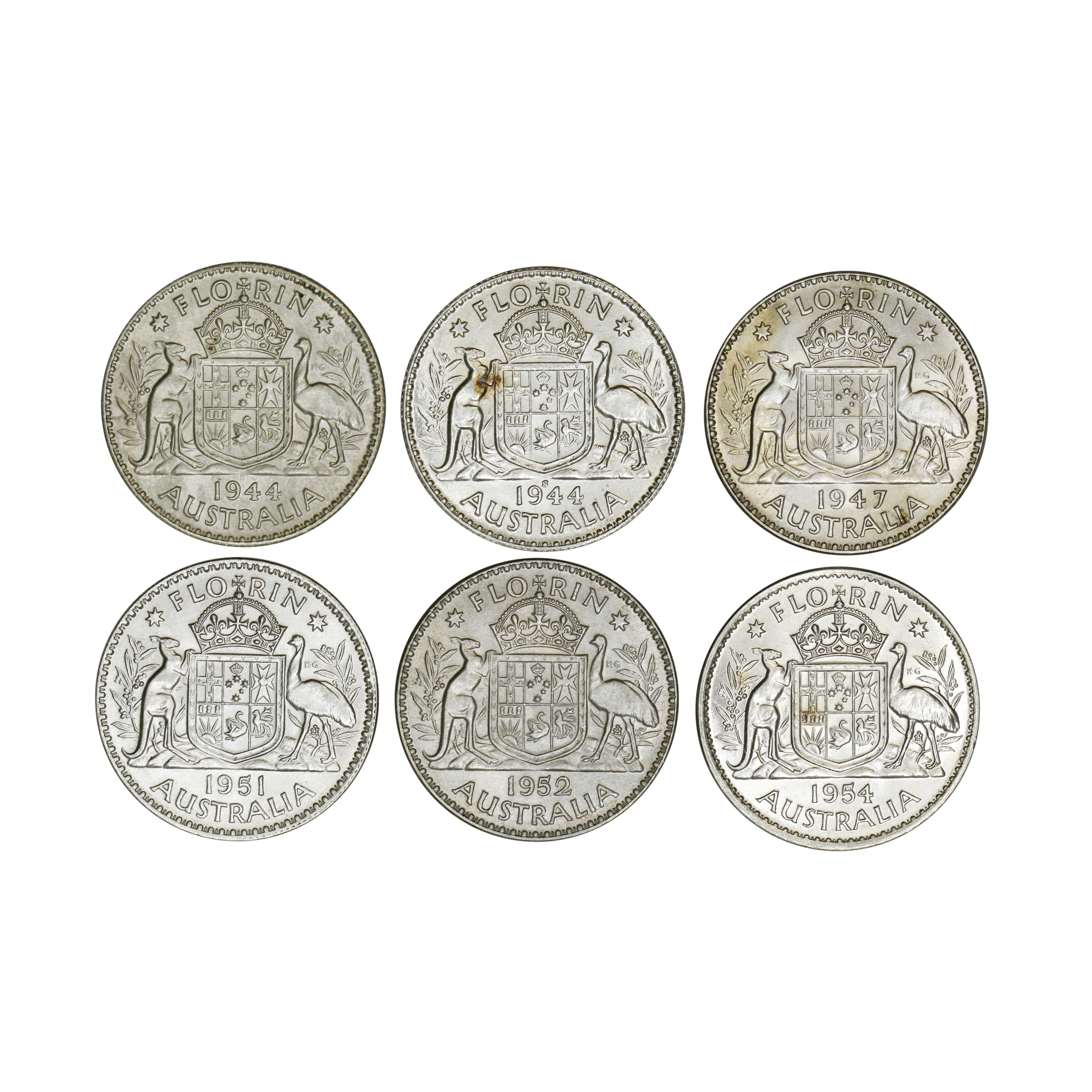 1098. · Group, George VI, Florin, EF - UNC