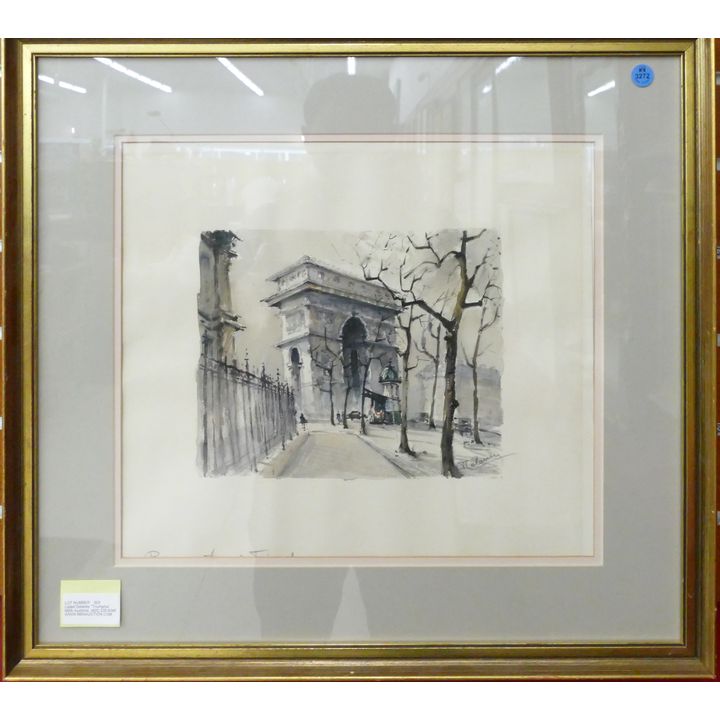 French Delaney Arc de Triomphe Watercolor Framed 21.5''x23.5''