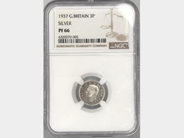 1937 GEORGE VI CORONATION PROOF SILVER THREEPENCE PF66