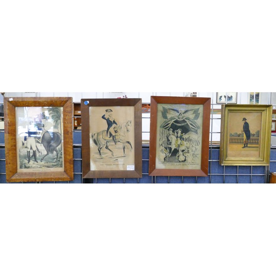 4pc Antique American Primitive Lithos Framed 17''x13'' Approx.
