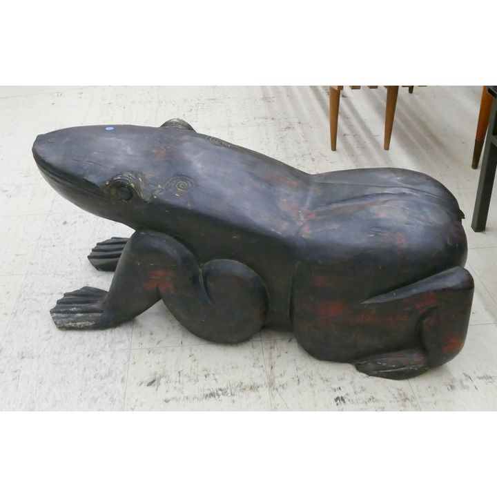 Southeast Asian Carved Hardwood Frog Bench 17''x39''x14''