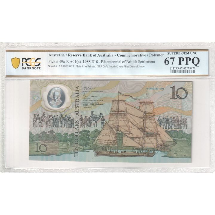1988 Australia $10 Banknote Johnston/Fraser Superb Gem Unc 67 PPQ  - R.A01(a)